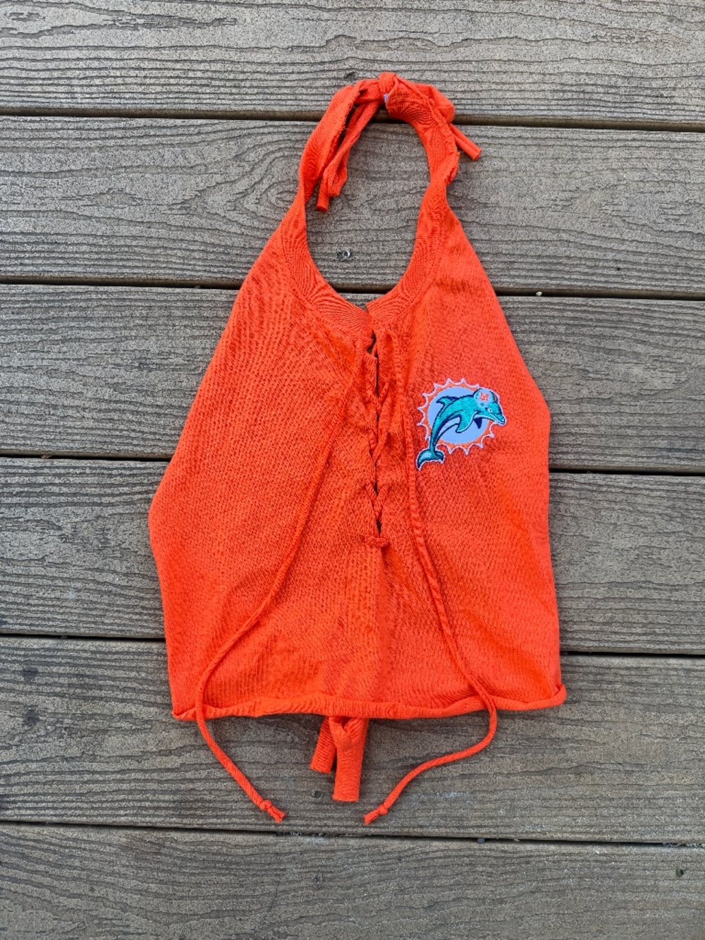 Miami Dolphins lace up front  Vintage Reworked Halter Top One Size